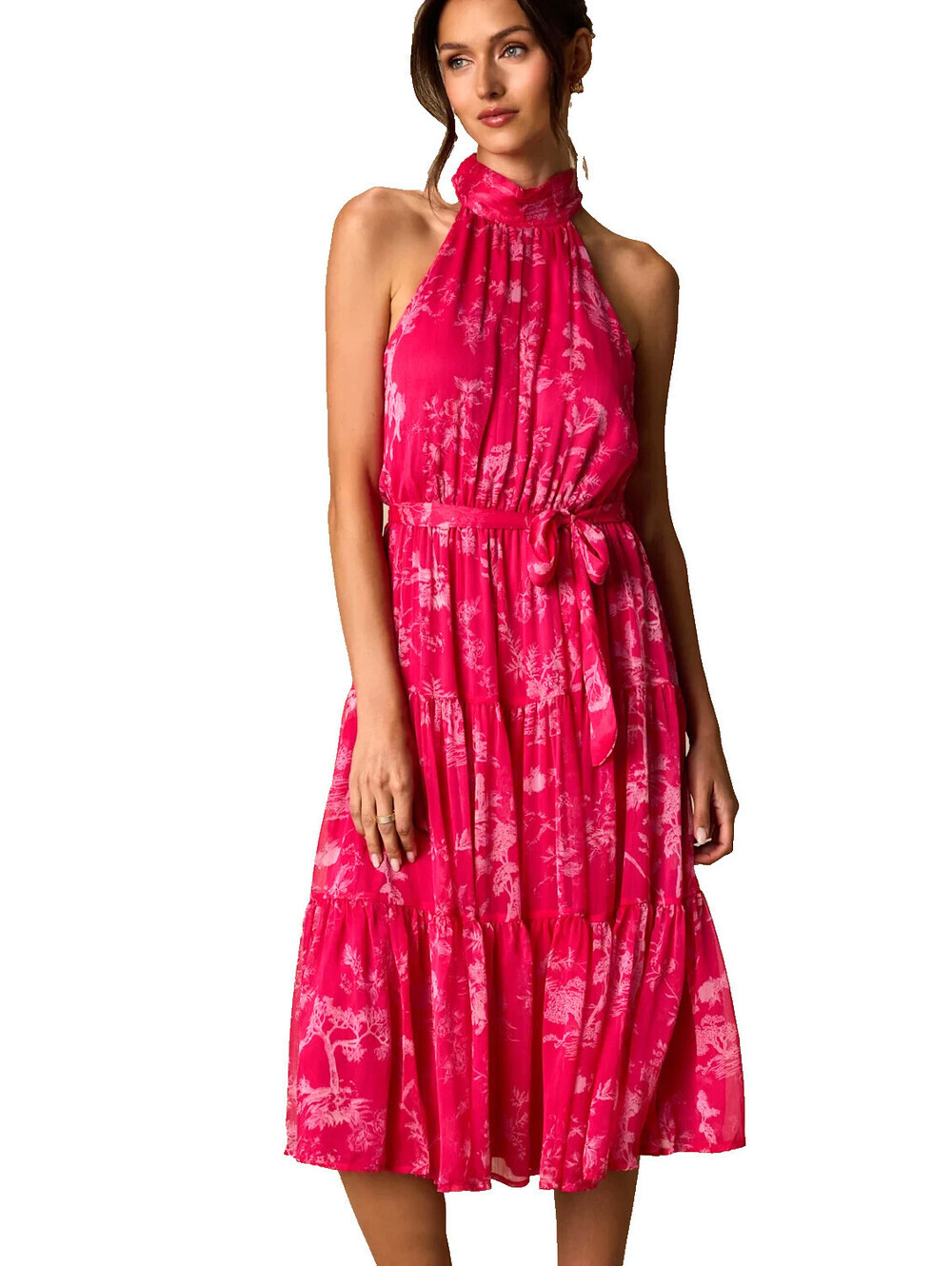 New with tags! Lulus Size M Float To You Hot Pink Floral Print Midi Lined Dress